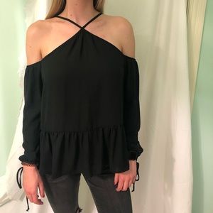 High neck cold shoulder top